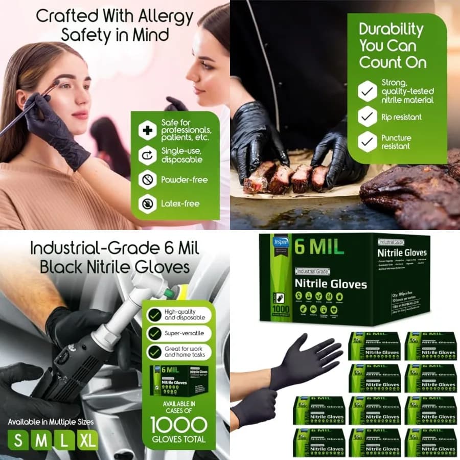 Guanti in Nitrile Nero Inspire HEAVY DUTY ORIGINAL, Elastici, Senza Lattice, per Alimenti, Meccanici o Arancioni da 8 Mil