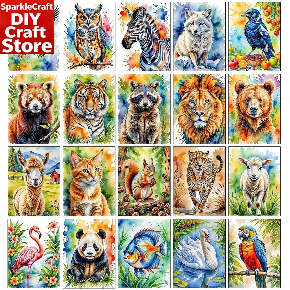 Kit Pittura Diamante Serie Animali Acquerello Senza Cornice, Decorazione Fai da Te, Ricamo Completo con Strass, Aquila Procione, Mosaico Punto Croce