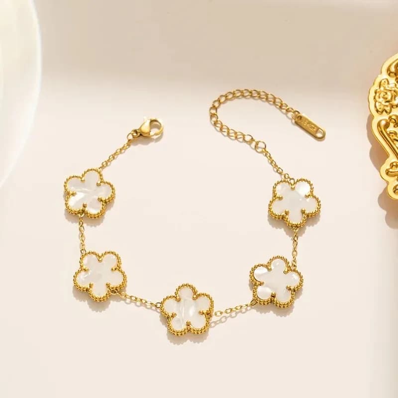 1pc Luxury Stainless Steel Bracelet for Women, Double-sided Five Leaf Flower Bracelet for Women Clover New Fashion Jewelry Gifts