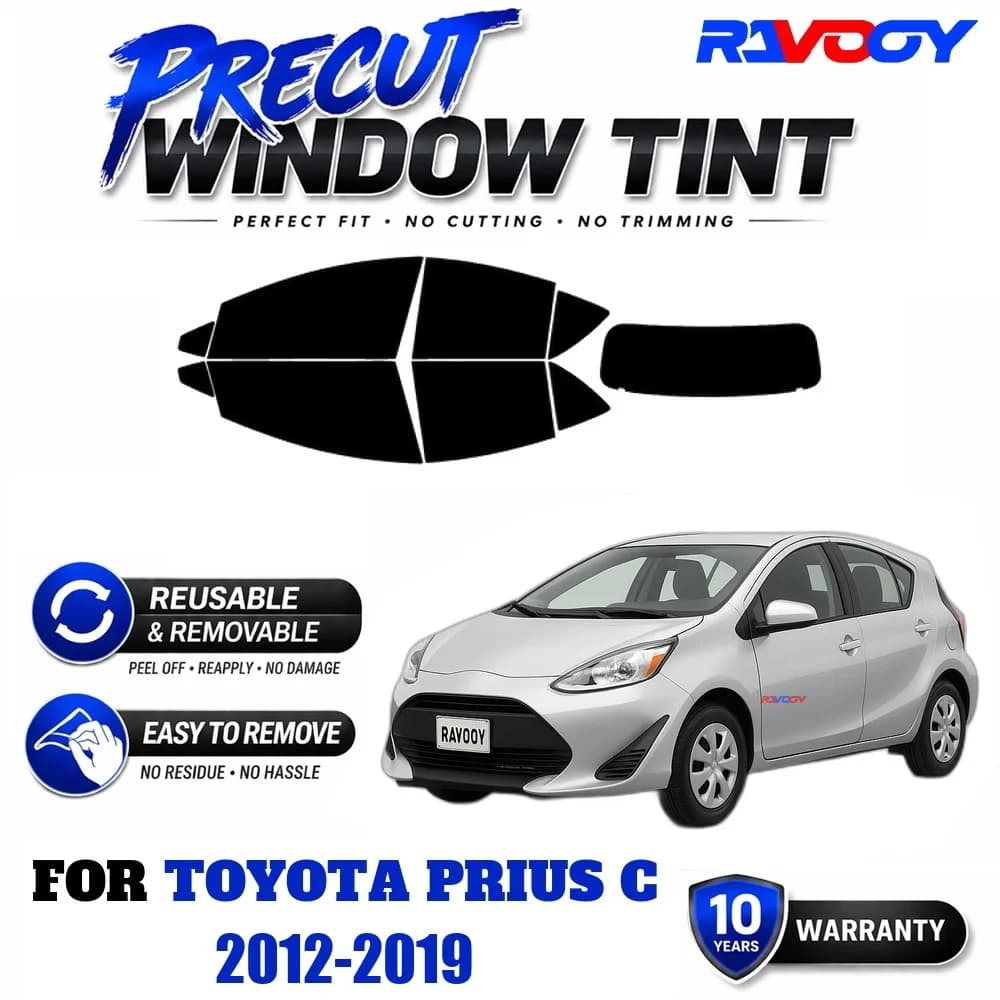 RAVOOY Precut Window Tint, Reusable Removable EPU Film, Custom Fit for Toyota Prius C 2012-2019, UV Heat Protection