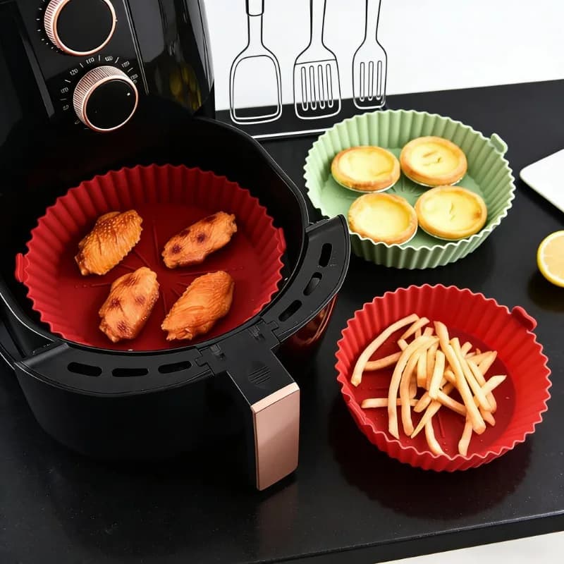 Silicone Round Canvas for Air Fryer, Fried Chicken Basket, Air Fryer Mat, Silicone Pen, Grid, Kitchen Tools