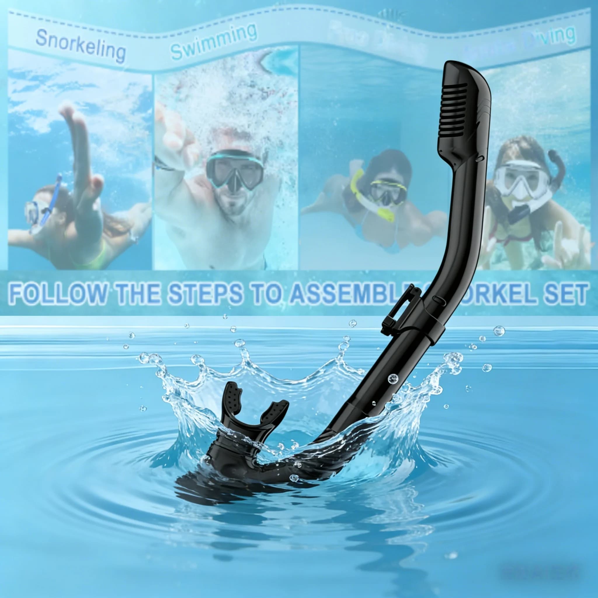 Easy Breath dry snorkeling tube, upper valve with underwater diving protection, underwater swimming equipment for adults, children, men, women, boys