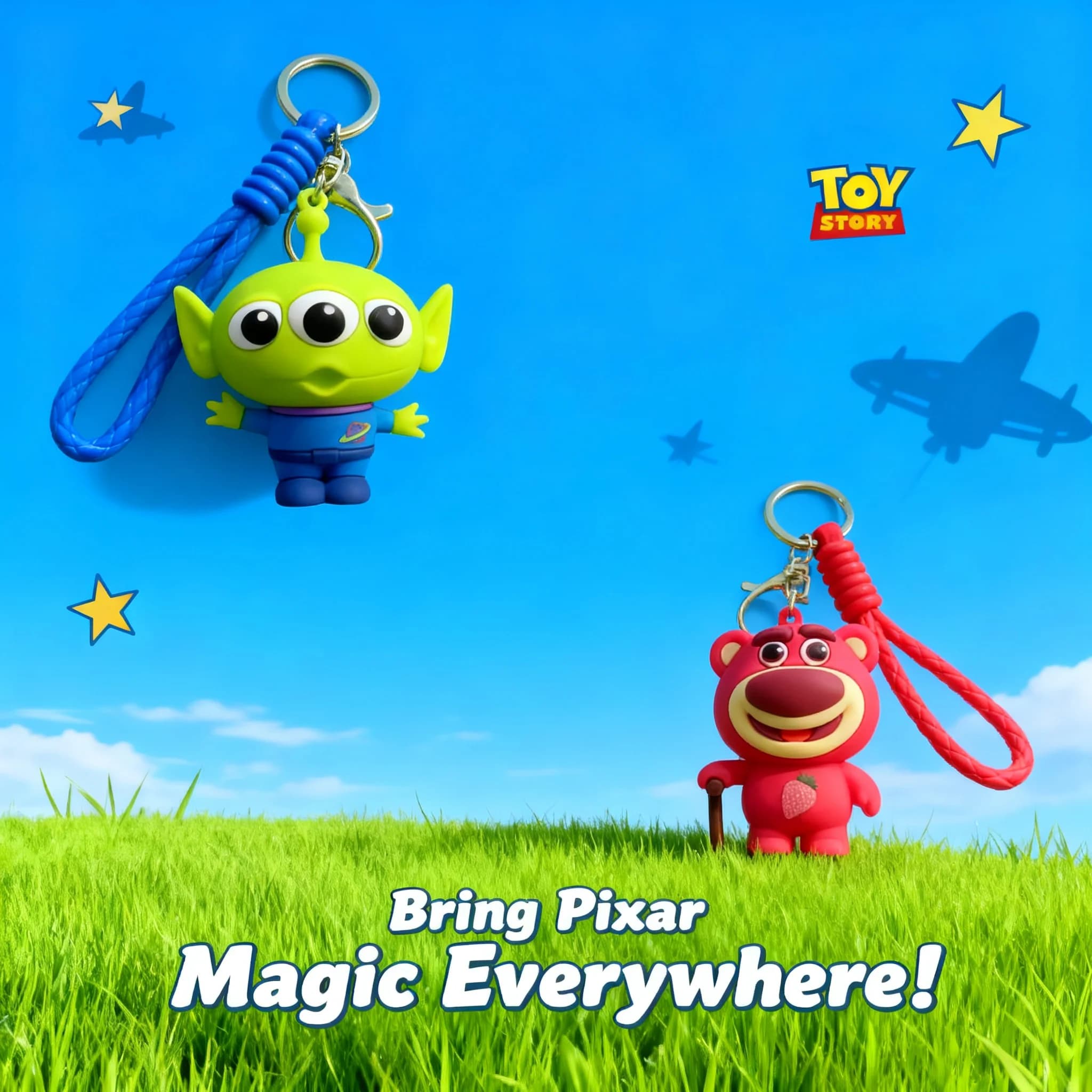 Toy Story Buzz Lightyear Plush Keychain Strawberry Bear Three Eyed Monster Doll Pendant Backpack Charm Exquisite Collectible