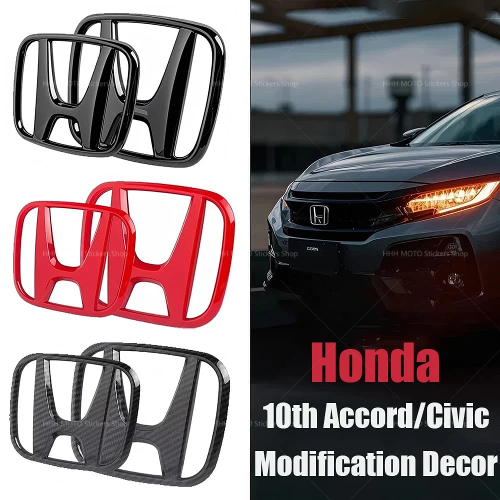 Adesivo Modificato per Emblema Volante Anteriore e Posteriore Nero Rosso per Honda Accord Civic 10a Generazione - Parti Tuning Esterni
