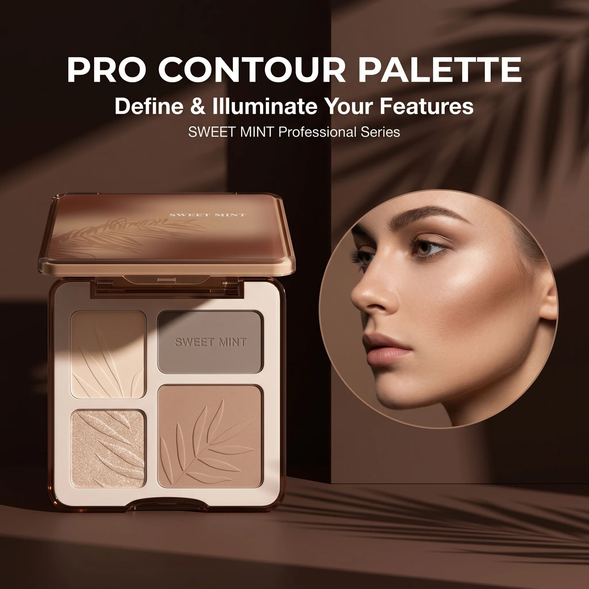 Palette Contouring Quattro Colori Sweetmint, Illuminante + Contouring in uno, Texture in polvere fine, Facile da sfumare, Trucco conveniente, Adatto ai principianti