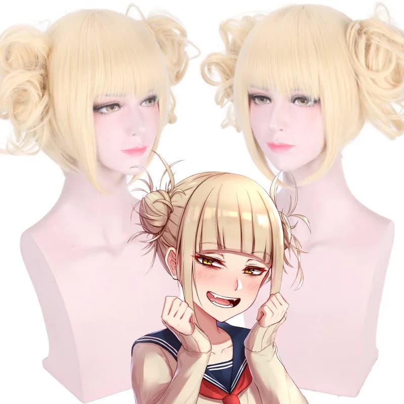 Parrucca sintetica per cosplay con frangia divisa e clip, design ispirato allo stile scolastico dei eroi di Toga-C, per costumi anime e feste