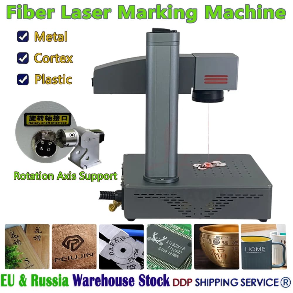 Desktop Mini MAX Laser Fibra Ottica Marcatura Macchina Per Incidere 20W 30W Targhetta Incisore Supporto Asse di Rotazione per Plastica Metallo