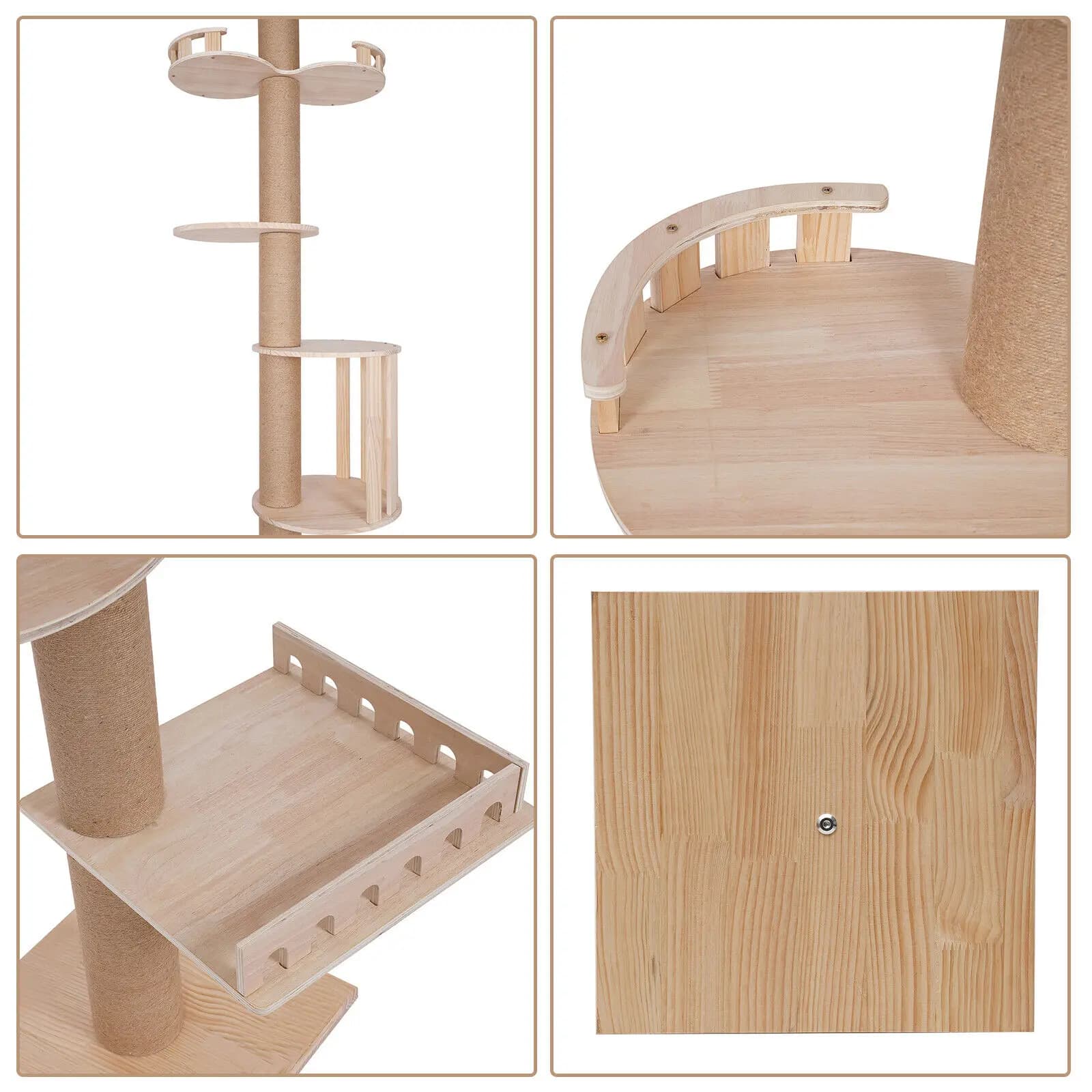 Parete per albero con torre per gatti regolabile in legno color legno con albero in sisal per gatti, condominio per gatti, per soggiorno, camera da letto, balcone