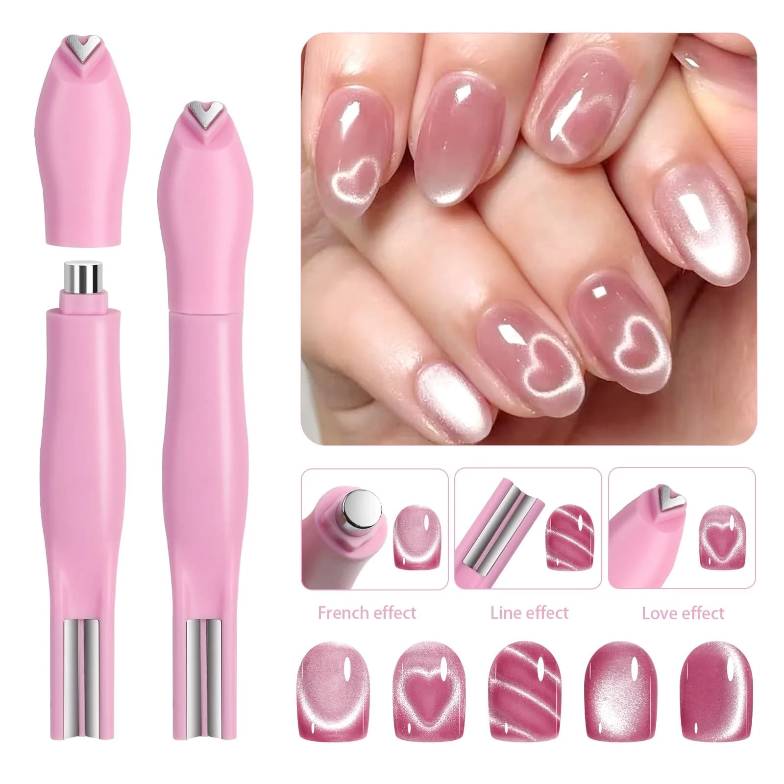 3in1 Love Heart 3D nail magnet cat eye effect double line pattern snake moon nails French attraction UV magnetic stick manicure