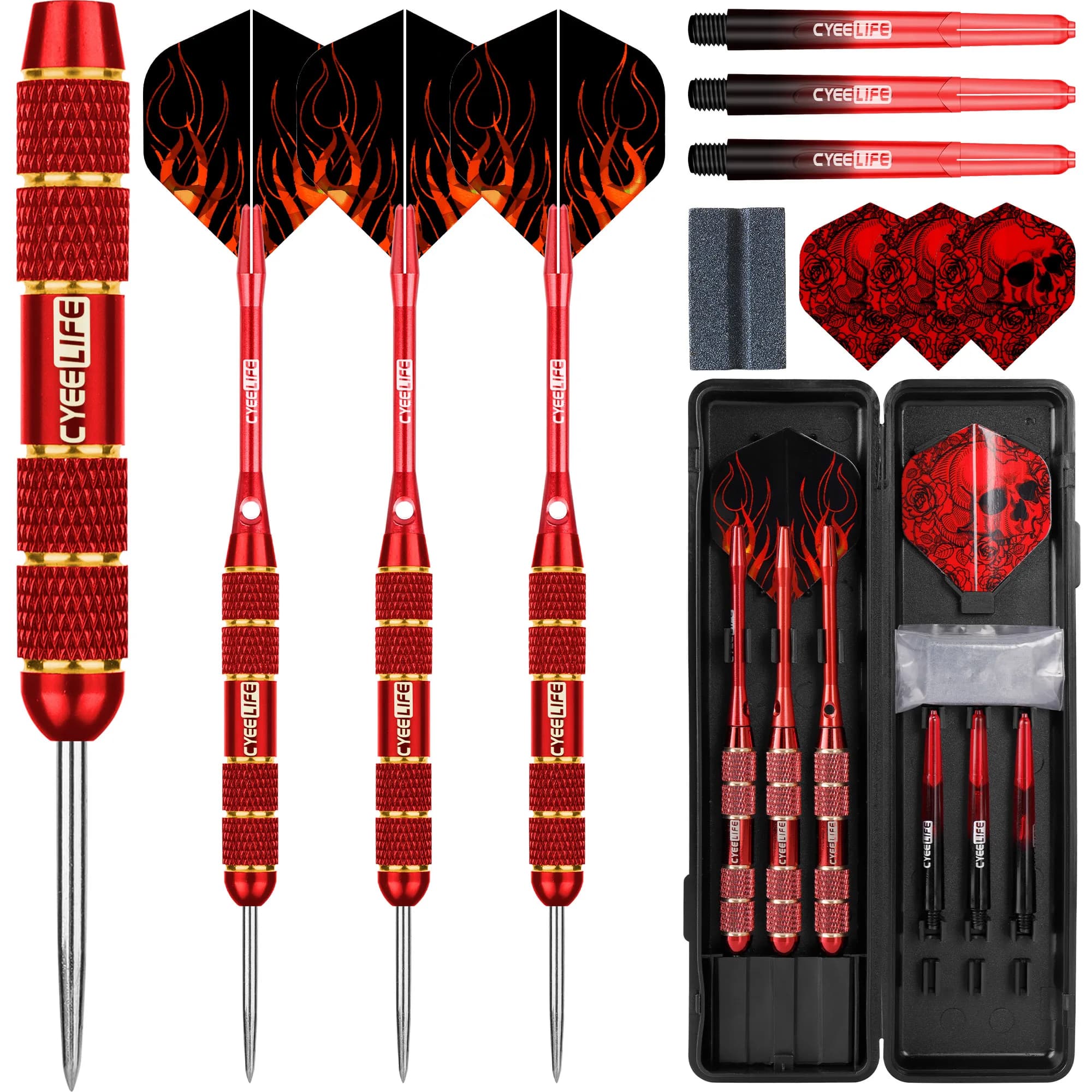 CyeeLife 24g Set di freccette professionali 3 pezzi Freccette con punta in acciaio Voli Anti-caduta Dardo duro Dardo in rame puro Volare per freccette rosso