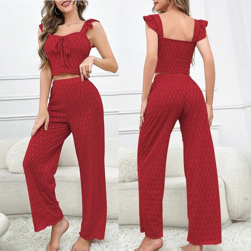 Completo pigiama da donna Sweet Loungewear Primavera Estate Nuovo con maniche Xiaofei, gilet in pizzo e pantaloni, set due pezzi