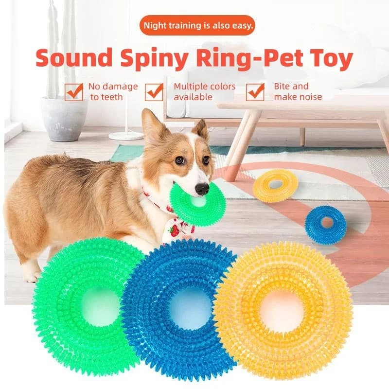 TPR Spiky Ring Dog Tire Toy Squeaky Chewing Toy Durable Non-toxic Pet Teeth Grinding Cleaning Molar Toys for All Breeds Dogs