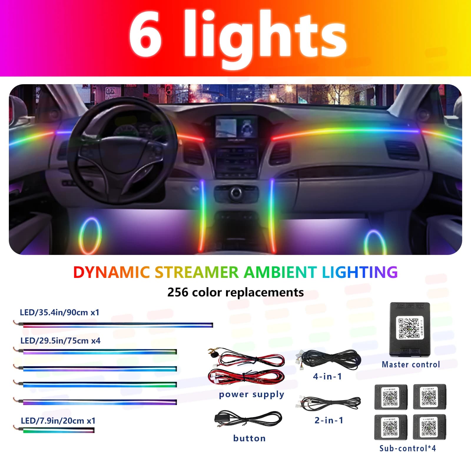FILIPLI Wireless Car LED Strip Lights Bluetooth APP Control, Music Sync Dynamic Mode for Car Interior Dashboard