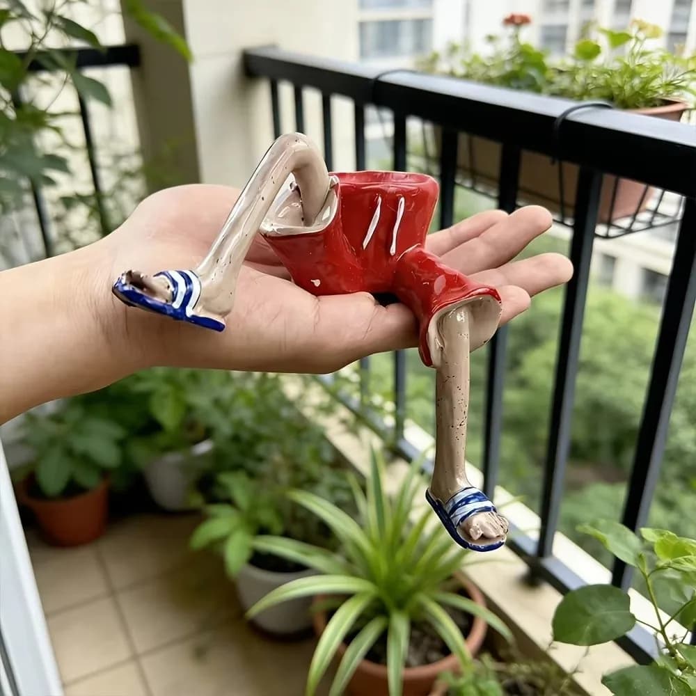 Resin Sitting Legs-Shaped Flowerpots Skirt Pants Cute Cantilevered Plant Pots Unique Creative Leggy Planter for Plant Lovers