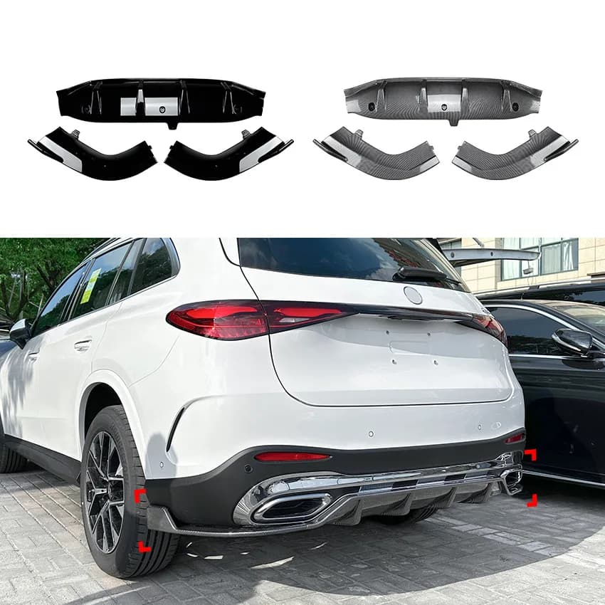 Rear Diffuser Blade Wind Knife Lip For Mercedes GLC Class X254 2023+ GLC260 GLC300 ABS Piano Black/Carbon Fiber Look Rear Bumper