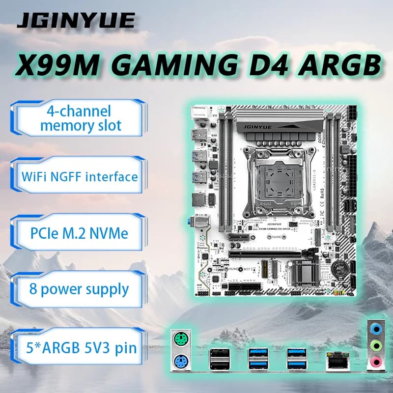 JGINYUE X99 LGA2011-3 M-ATX Support Xeon E5 V3 V4 CPU DDR4 ECC RAM X99M GAMING D4 ARGB