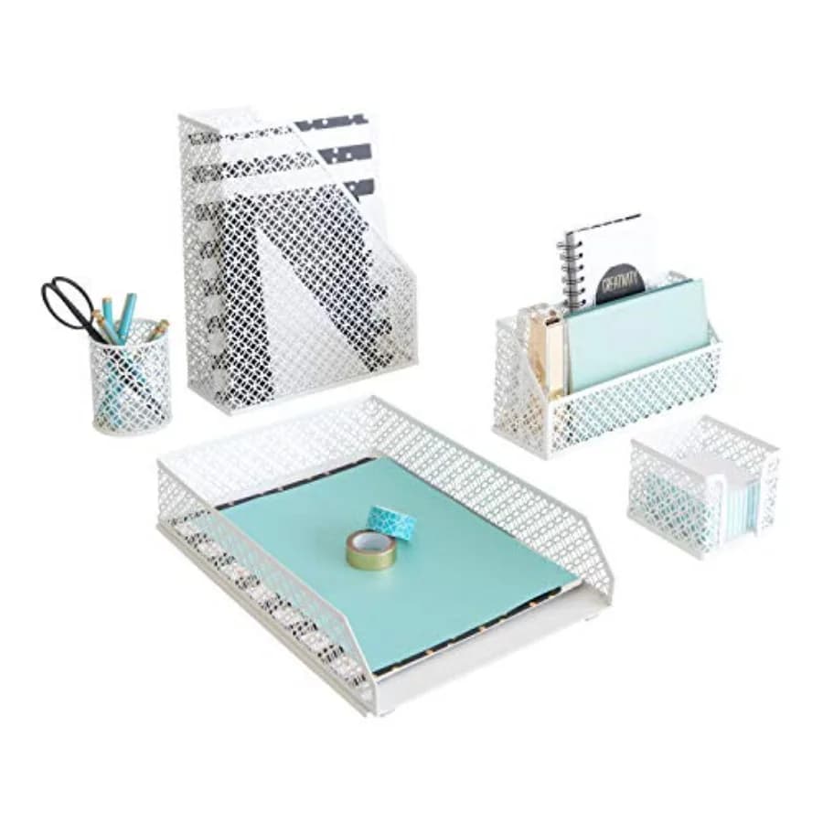 Set Organizzatore da Scrivania 6 Pezzi, Organizzatore per Posta da Tavolo con Separatore di Lettere, Organizzatore per Documenti da Scrivania con Portapenne