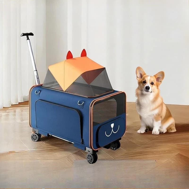 Passeggino per Gatti e Cani, Borsa Trasportino Pieghevole Leggera e Portatile con Ruote e Manico Regolabile