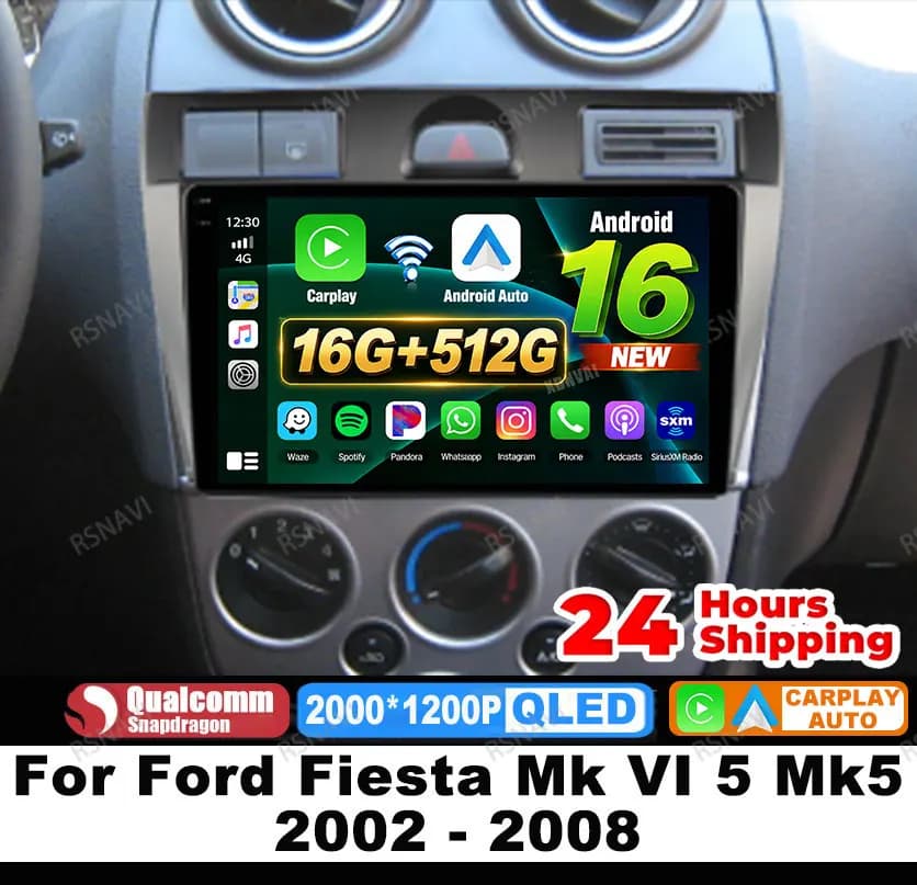 Car Radio Android 16 For Ford Fiesta Mk VI 5 Mk5 2002 - 2008 DSP 5G WIFI Qualcomm 4G LTE Autoradio Head Unit BT Navigation DVD