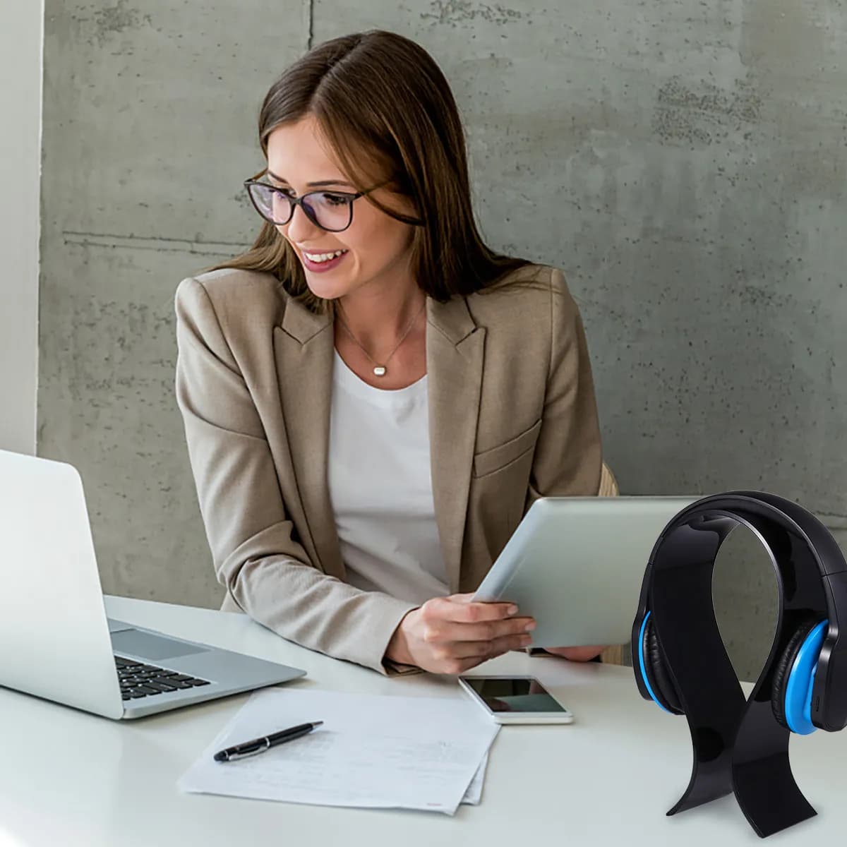 Acrylic Headset Holder Premium Sturdy Desk Mount Headphone Stand for Gaming Office Home School Prevents and Damage