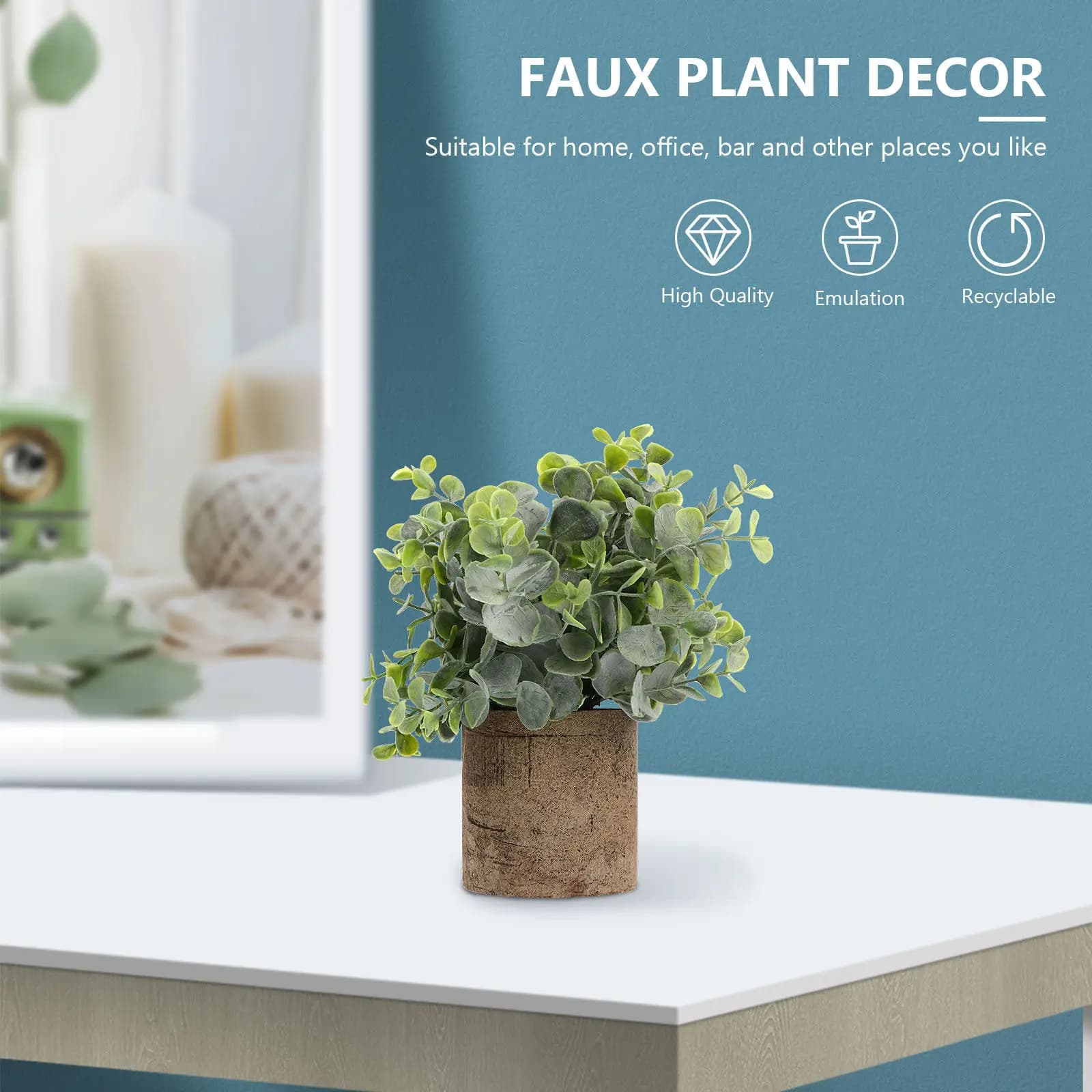 Small Artificial Eucalyptus Potted Plant Lifelike Fake Green Plants Home Decor Office Bar Indoor Desktop Decor Realistic Bonsai