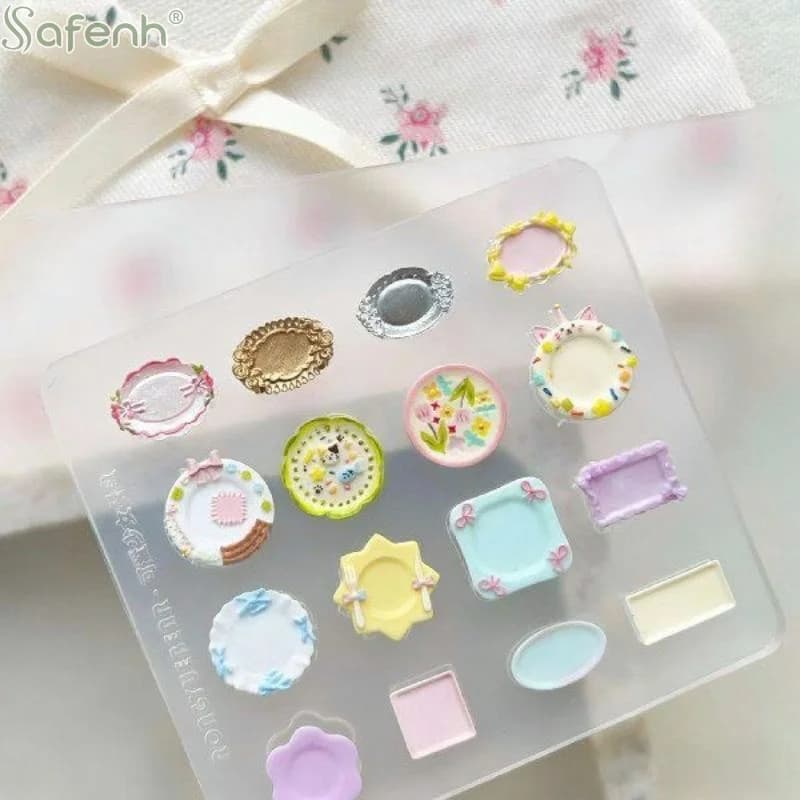 Stampo per Nail Art a Forma di Mini Piatto, Modelli 3D in Rilievo per Manicure, Stampo in Silicone Trasparente per Nail Art
