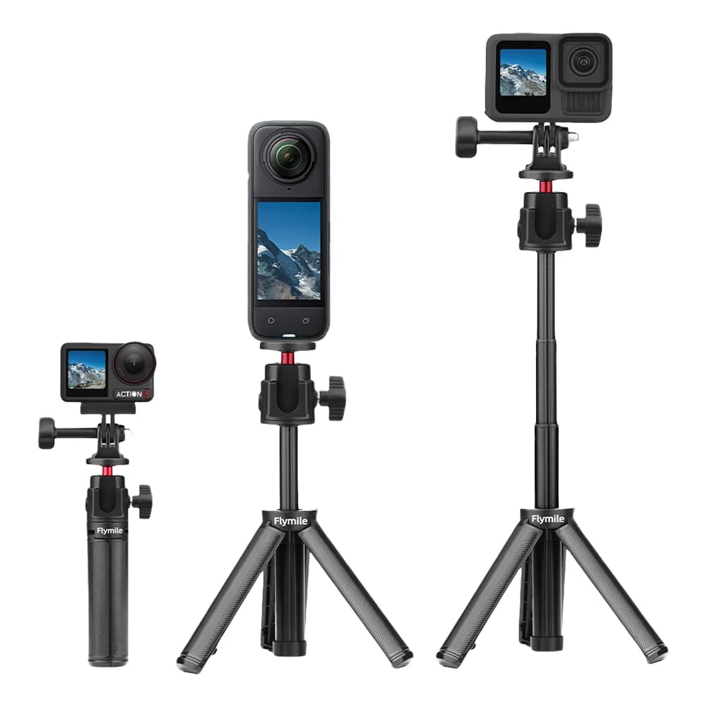 Treppiede con asta di prolunga Bastone selfie esteso regolabile con supporto per treppiede protettivo con filettatura da 1/4 di pollice per Gopro/Action/Insta360/Pocket