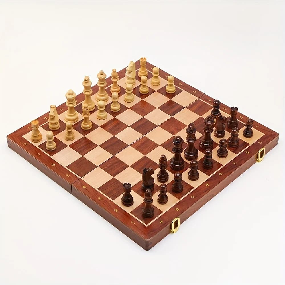 Chess Set Chessboard Grade Wooden Folding Big 39cm/15.35inch Traditional Classic Handwork Solid Wood Pieces Gift Board Game