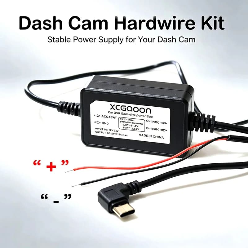 Kit di Alimentazione per Dashcam Auto 5V 2.5A, Cavo di Ricarica con Porta USB Mini Micro Type-C, Lunghezza Cavo 3,1 Metri
