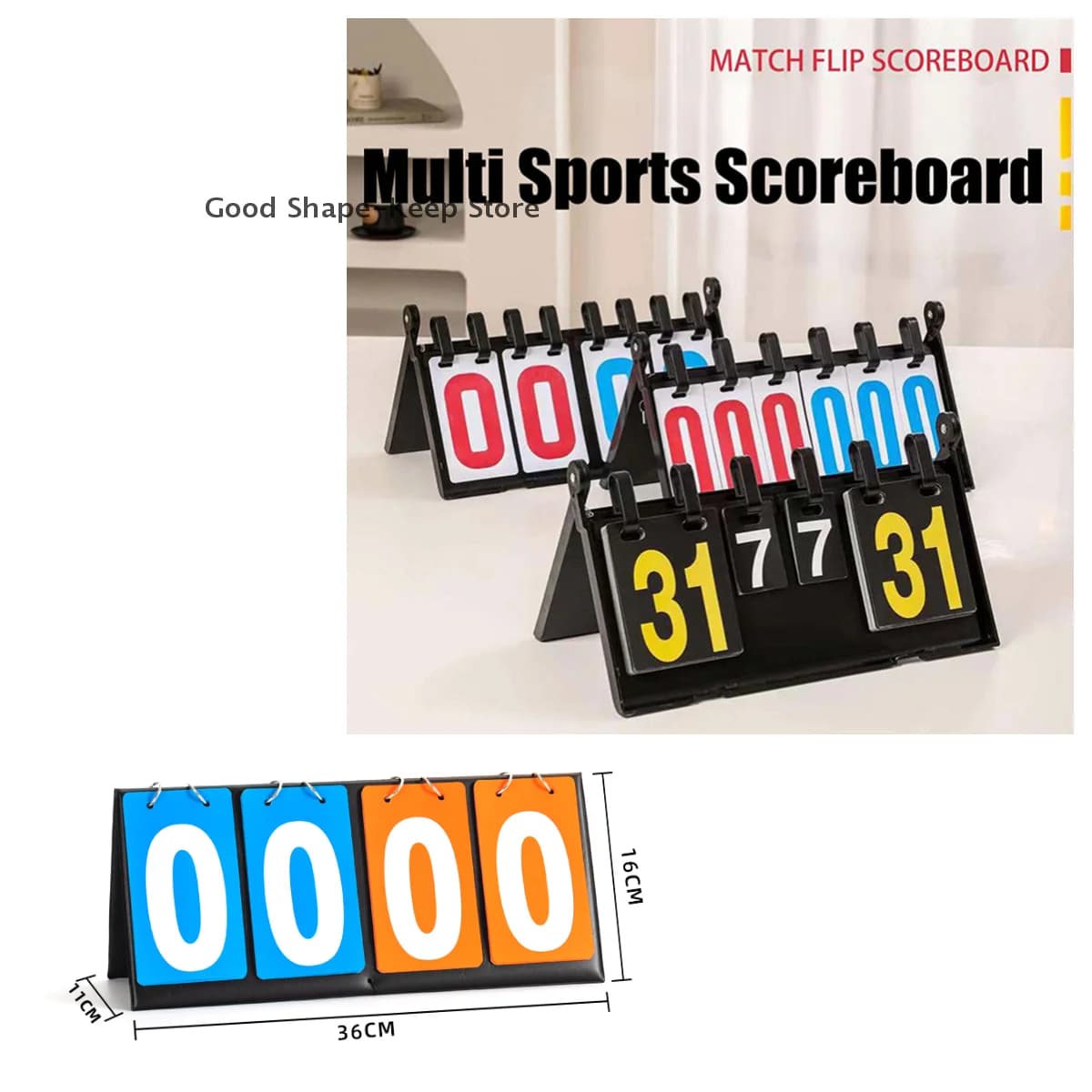 Tabellone segnapunti durevole in ABS a 4 cifre per giochi di badminton, pallavolo e calcio di alto livello, leggero e trasportabile