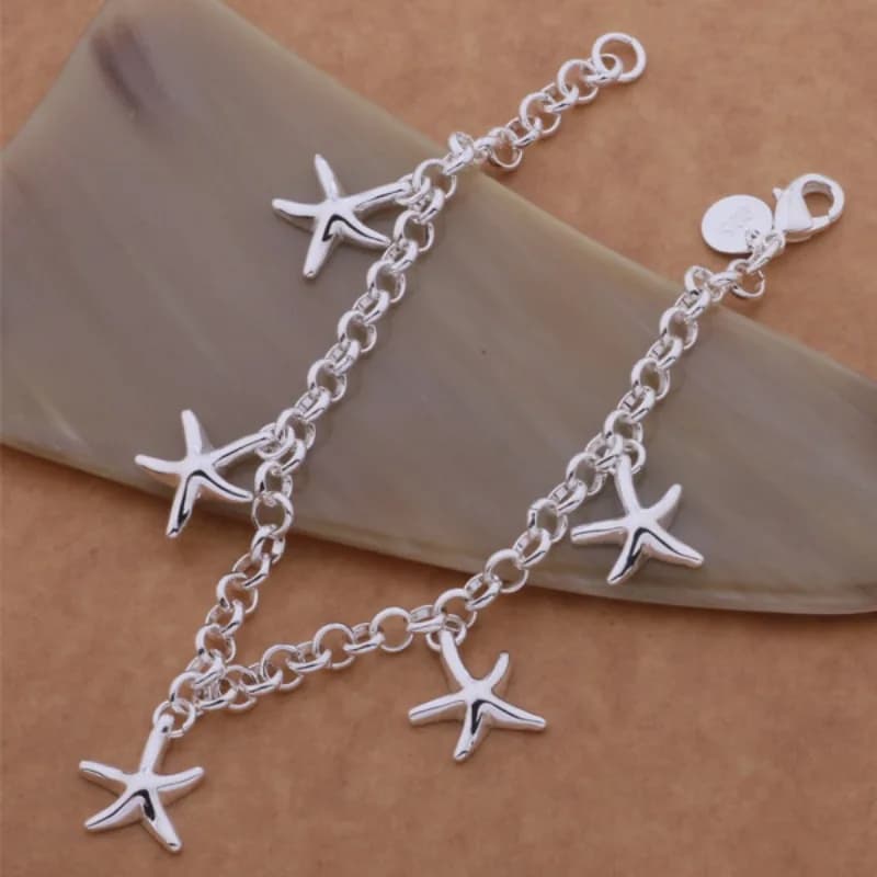 Bracciale in Argento Sterling 925 Classico con Piccola Stella Marina per Donne, Gioiello Semplice ed Elegante per Fidanzamento e Matrimonio, Regalo di Alta Qualità