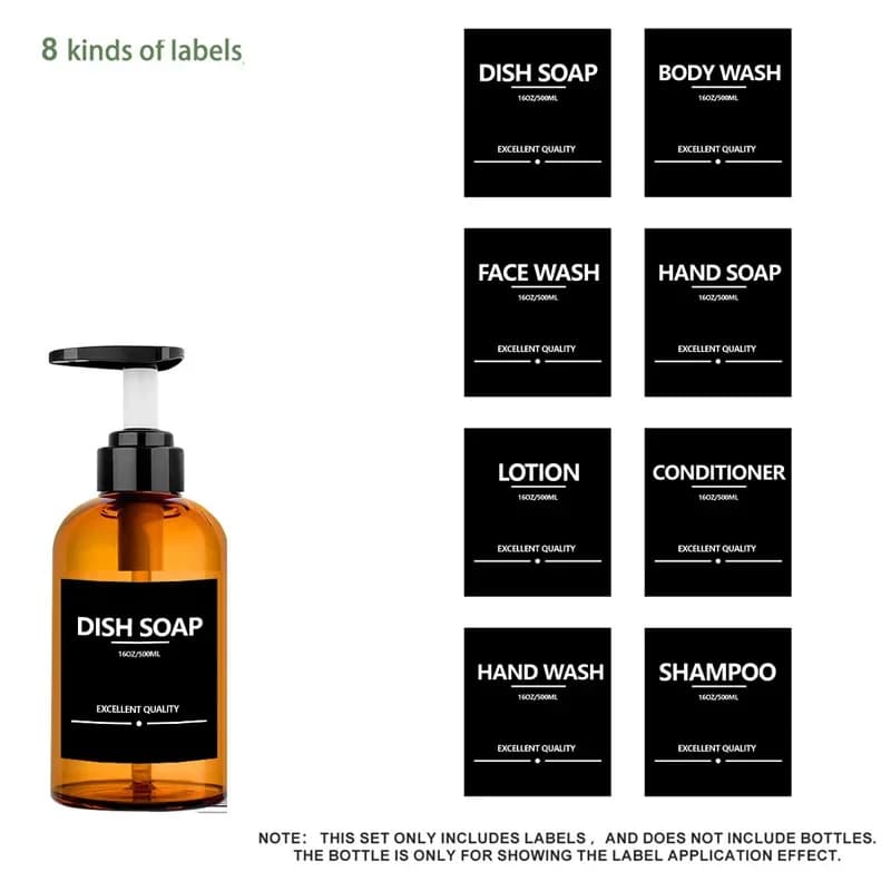 7/8 PCS Shampoo Balsamo Lavaggio del corpo Adesivi per bottiglie da bagno Etichette per dispenser di sapone impermeabile Etichetta adesiva per lozione di grandi dimensioni