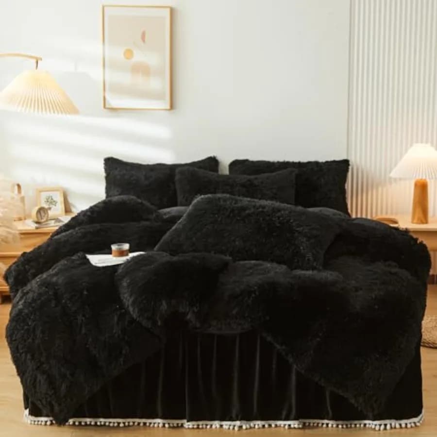 Set Copripiumino in Finta Pelliccia Soffice Queen Size, Set Biancheria da Letto Peluche 4 Pezzi: 1 Copripiumino in Finta Pelliccia + 2 Federe Soffici + 1 Velluto