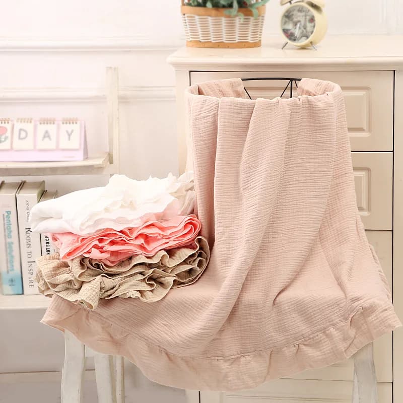 Coperta in Mussola 100% Cotone con Volant, Plaid Estivo a 2 Strati per Letto e Divano, Coperta Leggera e Morbida per Tutte le Stagioni