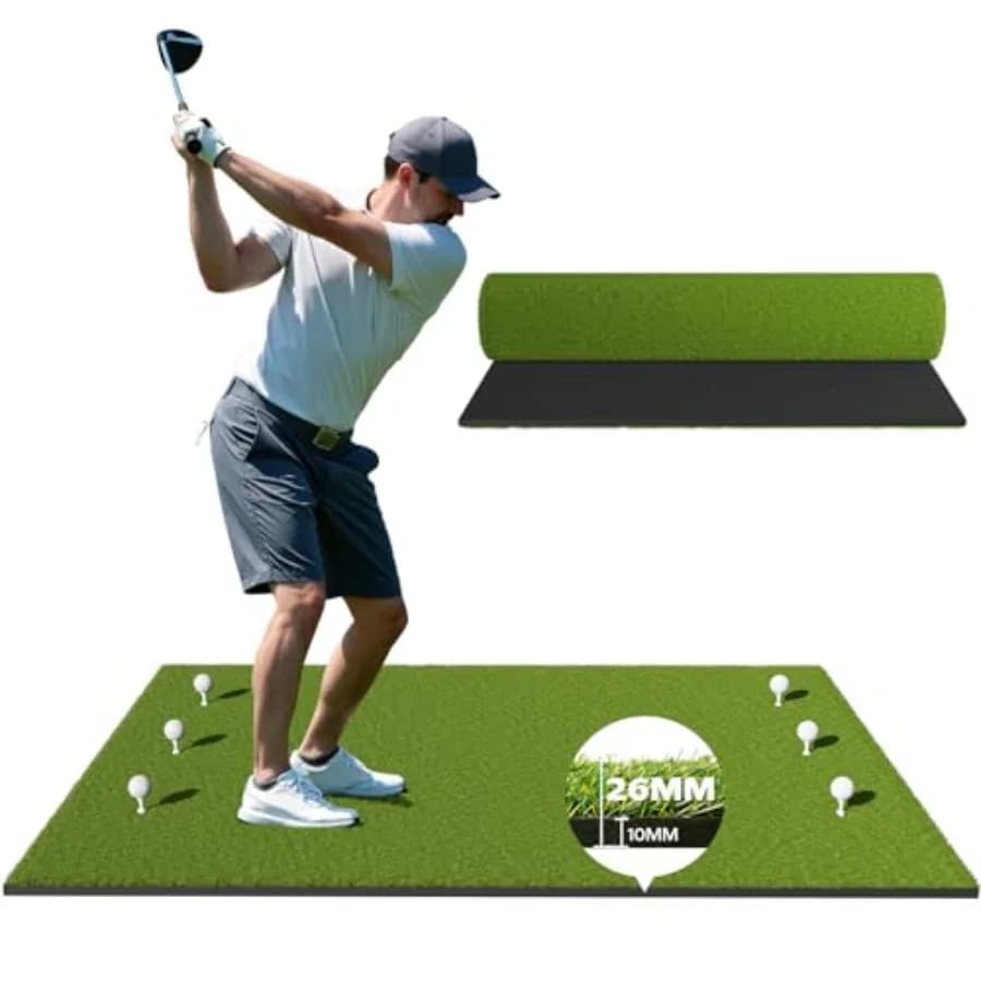 Tappetino da Golf - Tappetino da Golf 5x4ft per Simulatori, Giardino, Garage, Uso Interno ed Esterno, con Doppio Tappeto e Vassoio Porta Palline per Allenamento di Chipping e Swing
