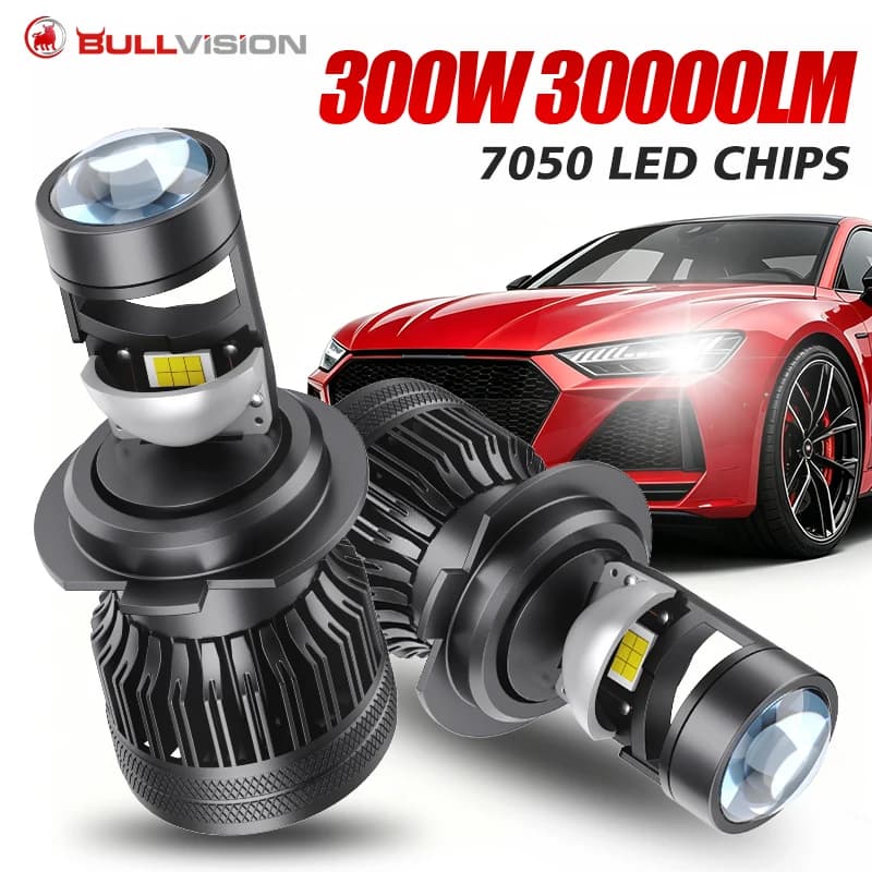 Bullvision 2 Pezzi Mini H7 LED con Lente, Lenti Proiettore LED H4 9003, Lampadine LED Turbo Canbus H8 H9 H11 HB3 9005 9006 Hi/Lo Beam 12V