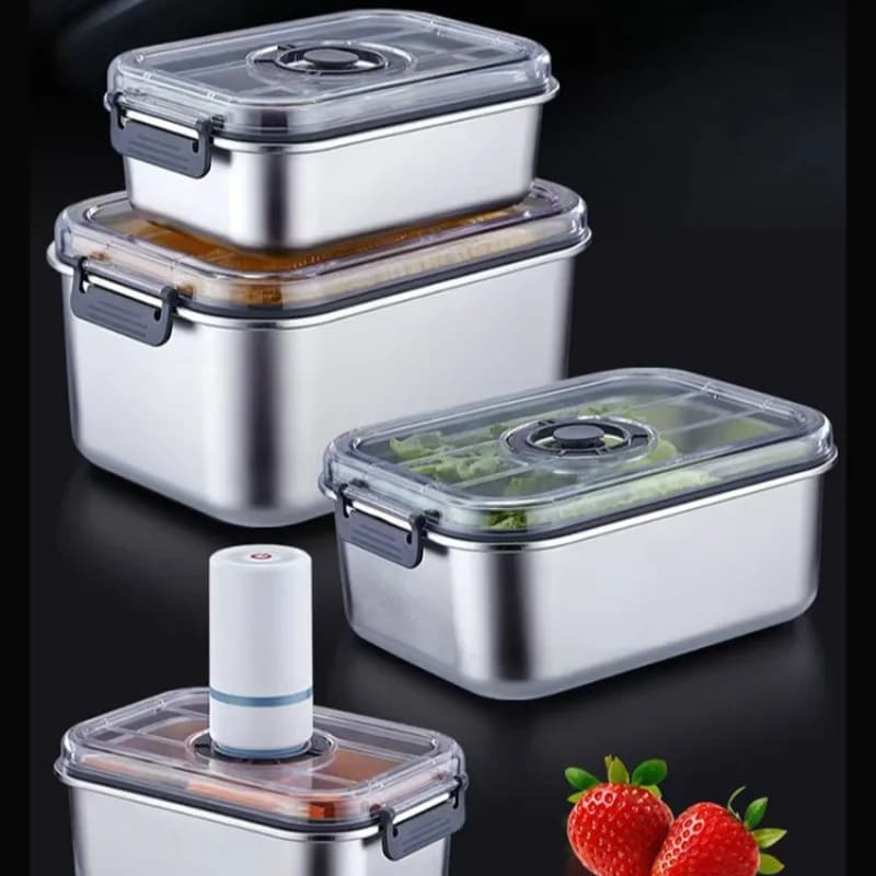 Contenitore Sottovuoto in Acciaio Inossidabile per Alimenti, Ermetico, Compatibile con Frigorifero, Gadget per Organizzazione Cucina, per Pranzi, Prodotti Freschi e Alimenti Secchi