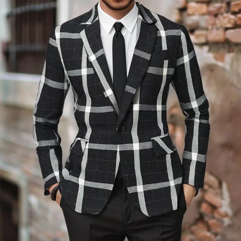 Nuova Giacca Casual da Uomo Stile Coreano Primavera 2026, Blazer a Quadri con Un Bottone, Giacca Elegante alla Moda