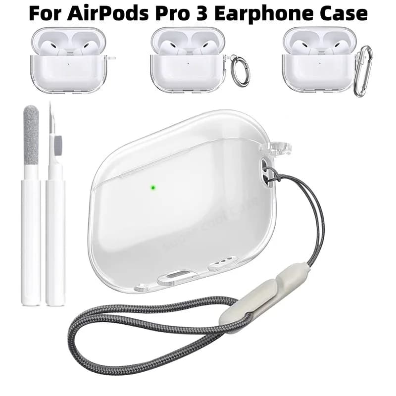 (2025) per Airpods Pro 3 Custodia per auricolari Custodia protettiva antiurto Custodia morbida in TPU trasparente per AirPods Pro 3 con kit di pulizia