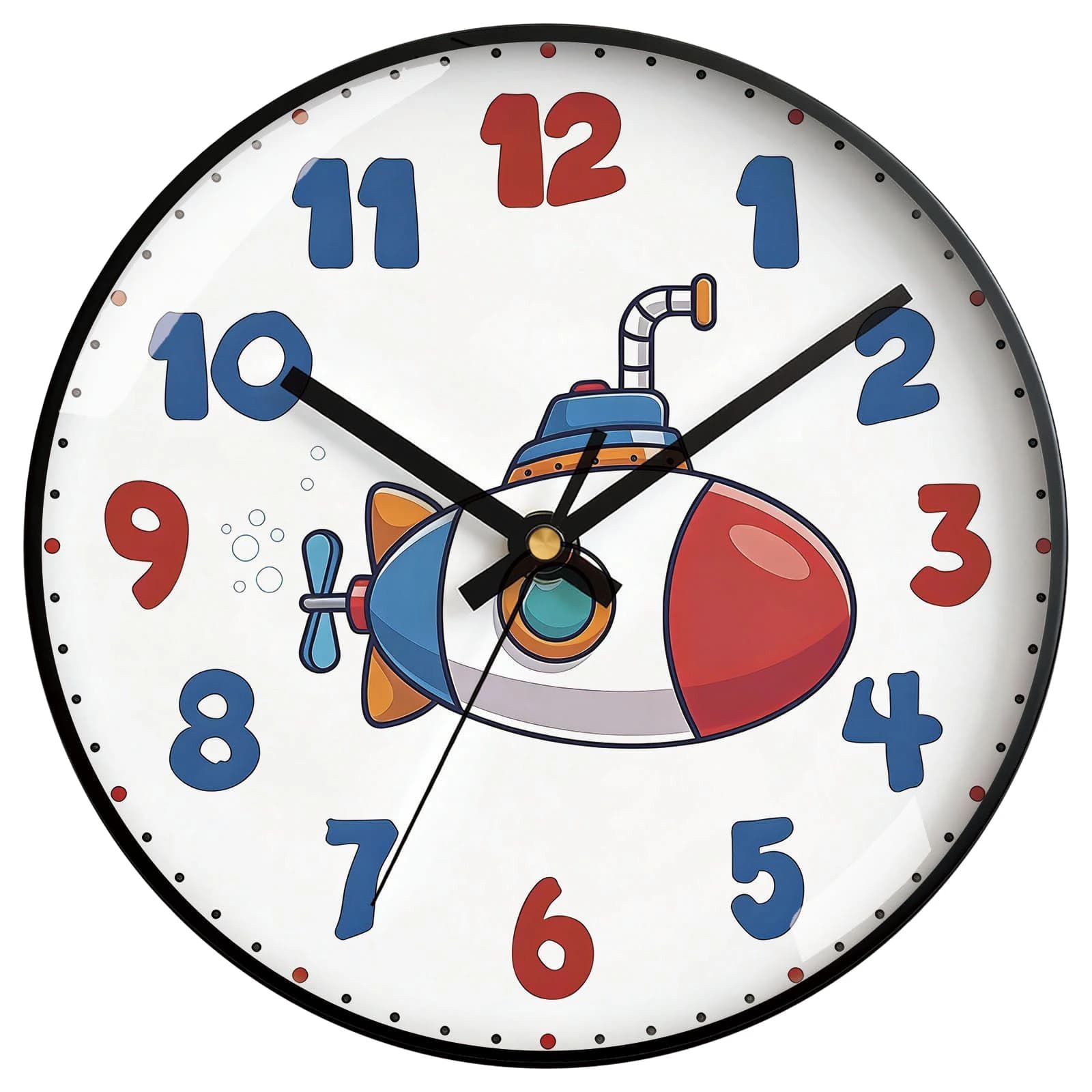 Orologio da Parete Silenzioso per Bambini a Forma di Sottomarino, Decorazione Artistica Marina, Regalo Creativo per Ragazzi