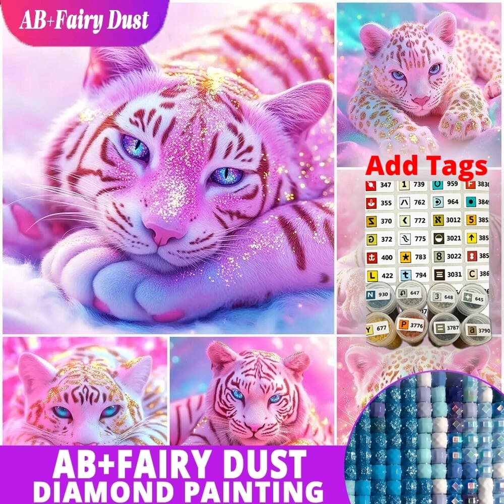 AB Fairy Dust DMC stickers New Arrival Diamond Painting Tiger Animal Pink Mosaic Leopard Handmade Art Embroidery Home Decor Uniq