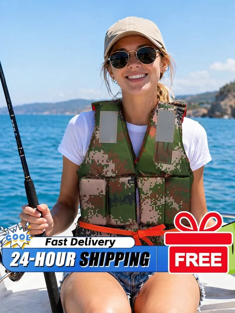Oxford Fabric Water Buoyancy Jacket Waterproof Water Sports Survival Vest Wear- Fishing Life Jackets for Skiing Driving