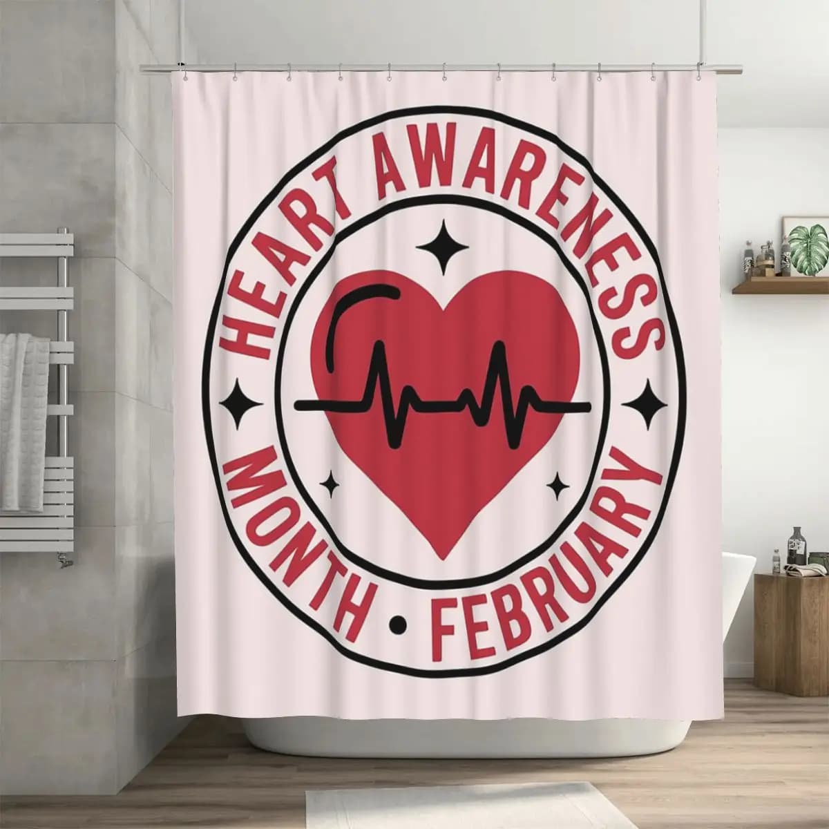 Tenda da doccia in poliestere impermeabile con ganci, regalo per il Mese della Consapevolezza sui Guerrieri del Cuore di Febbraio