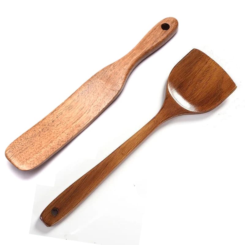 🛒 Spatola a 2 misure con manico lungo, resistente al calore, antiaderente, in legno, per cucina e utensili da cucina per la casa