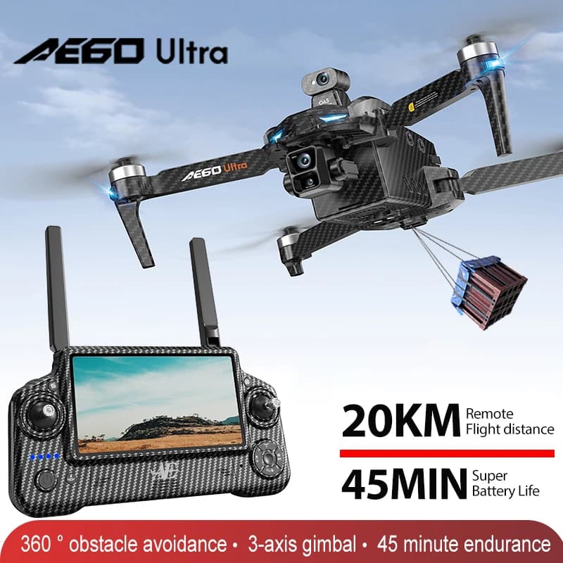 AE60 GPS Drone Professionale 8K Fotocamera 3-Axis Gimbal Antenna FPV Spazzola Evitare Ostacoli RC Quadcopter Touch Screen Airdrop Droni