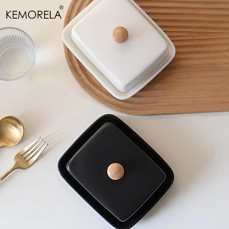 Burro in ceramica con coperchio Scatola portaoggetti rettangolare sigillabile per formaggi di fascia alta ed elegante per cucina e ristorante ome
