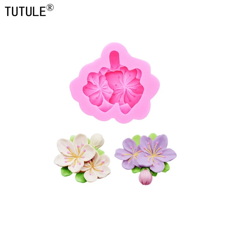 3D Peach Blossom Resin Clay Item of Jewelry Silicone Molds Peach Accessories Silicone Mold Flower Chocolate Fondant Cake Mould
