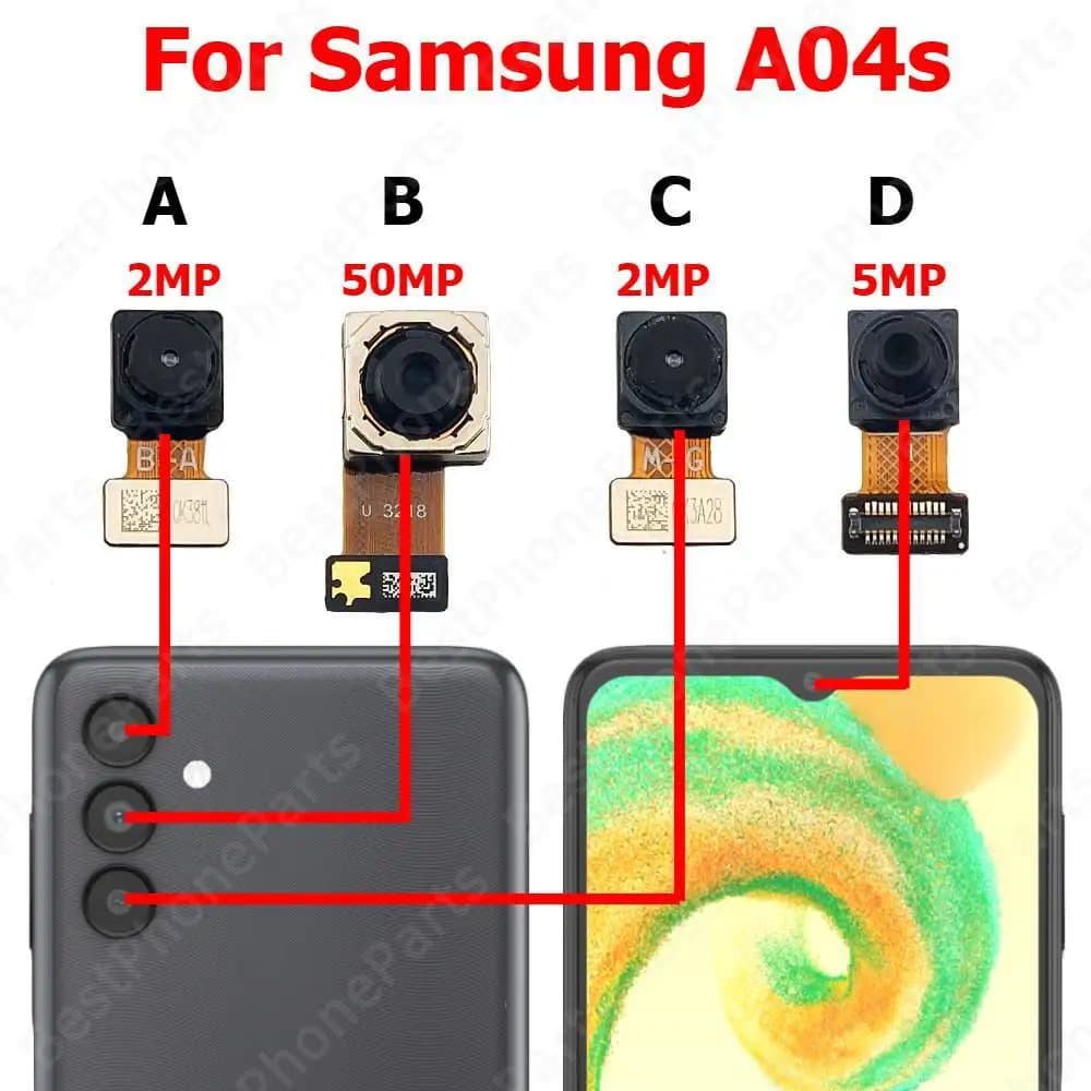 Fotocamera Posteriore e Frontale per Samsung A04s A047F A047M, Modulo Fotocamera Posteriore e Frontale per Selfie, Parti di Ricambio per Telefoni Cellulari