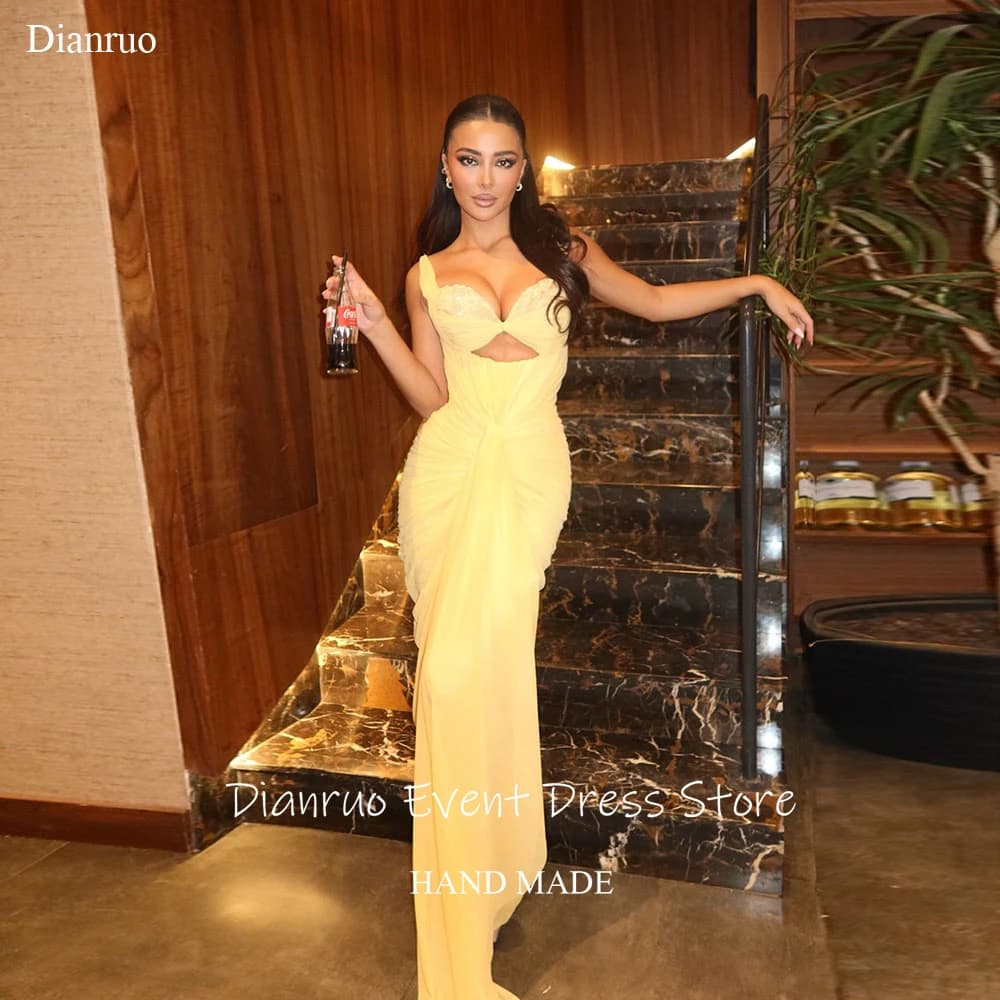 Dianruo Abiti da sera eleganti con scollo a cuore di lusso Abiti da festa gialli con cut-out sexy Abiti a sirena in chiffon per le donne personalizzati
