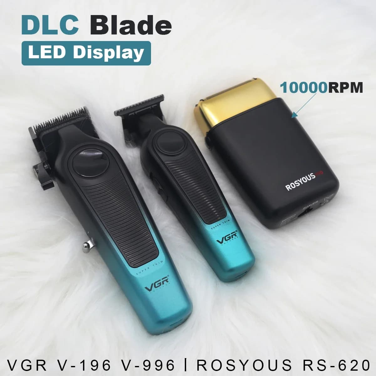VGR Kit tagliacapelli professionale da uomo Barbiere Tagliacapelli elettrico senza fili LED Trimmer V-996 V-196 ROSYOUS RS-620